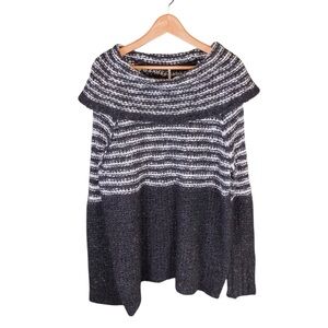 Free People Sweater Wool Linen Mohair Women’s Large Engineer Stripe Cowl Neck L